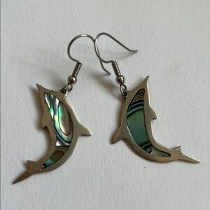 Vintage Silver dolphin earrings with inlaid abalone